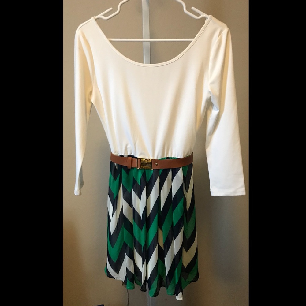 Fit and Flair Dress with Sheer Overlay